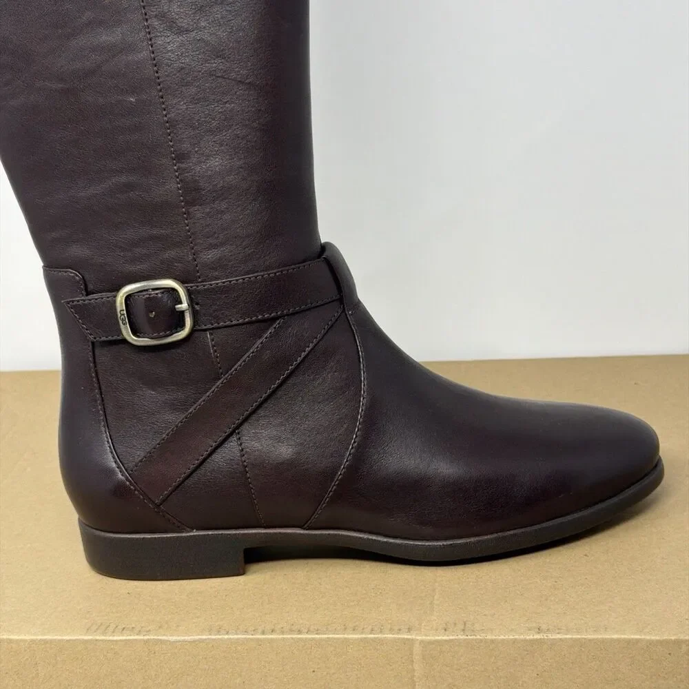 UGG Beryl Women’s 7 Stout Brown Leather Tall Riding Boots 1005920 NEW BOX